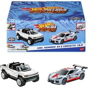 Imagine Set 2 masinute metalice Hot Wheels Pull Back- Gmc Hummer Ev si Corvette C8R 1: 43