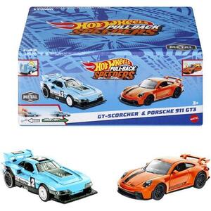 Imagine Set 2 masinute metalice Hot Wheels Pull Back- Gt-Scorcher si Porsche 911 Gt3 1: 43