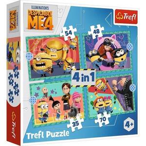 Imagine Puzzle Trefl 4 in 1 Despecable me 4, Minionii trazniti, 35/48/54/70 piese