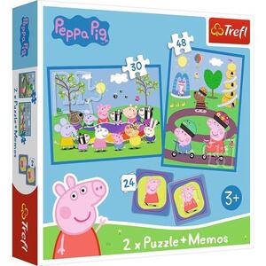 Imagine Set Trefl 2 in 1 Joc Memorie si Puzzle Peppa Pig: Momente fericite
