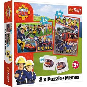 Imagine Set 2 puzzle-uri + joc memorie Trefl Fireman Sam Echipa pompierilor, 30/48 piese