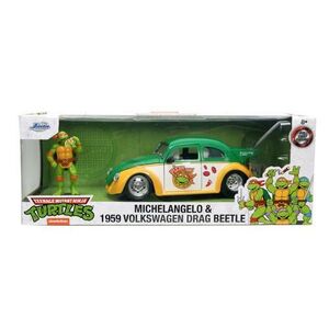 Imagine Masinuta diecast Jada Toys cu figurina Testoasele Ninja, Michelangelo, 1959 Volkswagen Drag Beetle, 1: 24