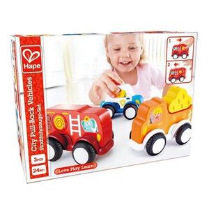 Imagine Set 3 masinute Hape Pull-Back - Politie, pompieri, constructor