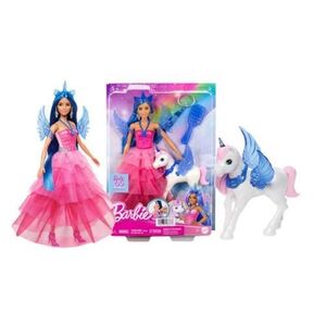 Imagine Papusa Barbie, Mattle, Model unicorn cu aripi, rochie roz ombre, set cu accesorii, +3ani