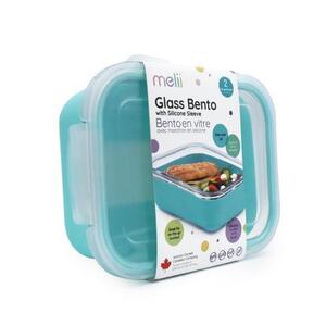 Imagine Bol de sticla Melii cu capac din silicon, 740 ml, Albastru