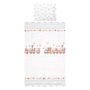 Imagine Set lenjerie pat 3 piese Lorelli Cosy Train Grey, bumbac ranforce, 0-3 luni