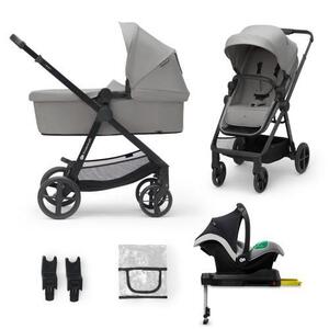 Imagine Carucior 4 în 1 KinderKraft Newly, 0 - 22kg, scoica auto Mink Prf cu baza Isofix inclusa, Gri