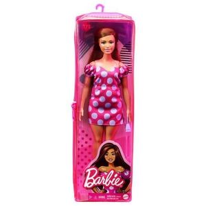 Imagine Papusa Barbie Fashionistas Satena cu rochie roz cu buline