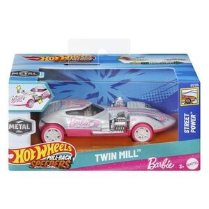 Imagine Masinuta metalica Hot Wheels Barbie Twin Mill cu sistem pull back, scara 1: 43 (Alb/Roz)