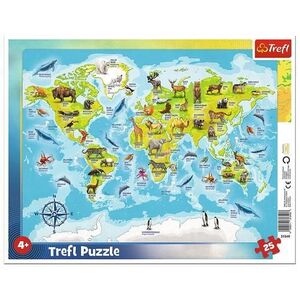 Imagine Puzzle Trefl - Harta Lumii cu Animale, 25 piese