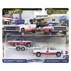 Imagine Hot Wheels Transportator Chevy Silverado 3500 88 Cu Masinuta Chevy Nova 63 Scara 1: 64