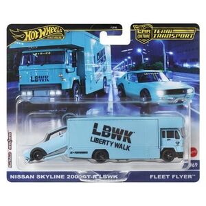 Imagine Hot Wheels Transportator Fleet Flyer Cu Masinuta Nissan Skyline 2000 Gt-r Lbwk Scara 1: 64