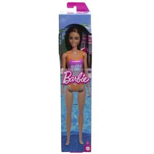 Imagine Papusa Barbie Bruneta Cu Costum De Baie Inflorat