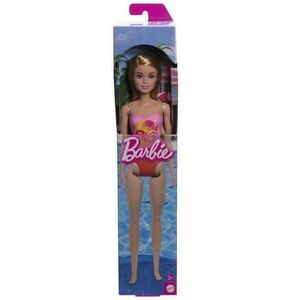 Imagine Papusa Barbie Blonda Cu Costum De Baie Roz La Piscina
