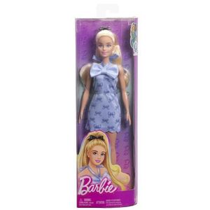 Imagine Papusa Barbie Fashionistas, rochie albastra cu fundite, 30cm