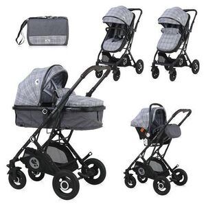 Imagine Carucior Lorelli Set Sena, cos auto inclus, cadru din aluminiu, 0-15 kg, 0-3 ani (Gri deschis)