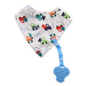 Imagine Baveta tip bandana Lorelli, cu snur si jucarie dentitie, bumbac, Boy, Albastru