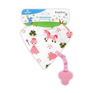 Imagine Baveta tip bandana Lorelli, cu snur si jucarie dentitie, bumbac, Girl, Roz