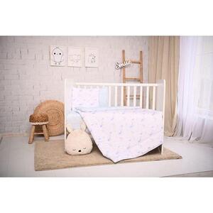 Imagine Set lenjerie patut, 3 piese, Lorelli, bumbac ranforce, 0-3 luni, Cosy, Moons & Stars Blue