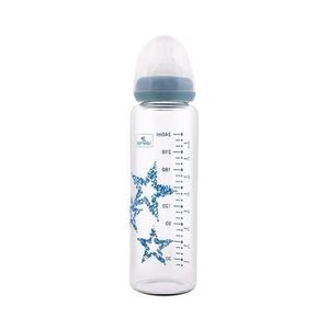 Imagine Biberon din sticla cu tetina anti-colici Lorelli, 0 luni+, 240 ml, Blue
