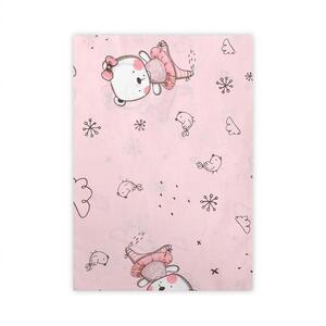 Imagine Cearceaf bumbac ranforce Lorelli Pink Ballerina Bear, 100 x 150 cm