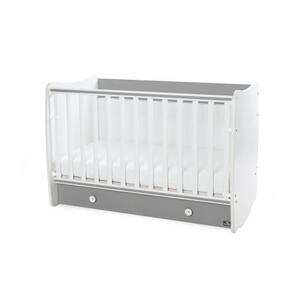 Imagine Patut balansoar pentru copii Lorelli Dream White Stone Grey, din lemn, transformabil, sistem leganare cu blocare, grilaj detasabil si culisant in 2 pozitii, saltea pe 2 niveluri de inaltime, sertar, 0-3 ani, 0-15 Kg, 120x60 cm