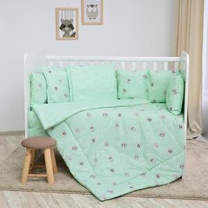 Imagine Set lenjerie pat 8 piese Lorelli Friends Green, 70x140 cm, bumbac ranforce
