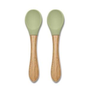 Imagine Set 2 lingurite din silicon si bambus Lorelli, forma ergonomica, 6 luni+, Verde