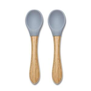 Imagine Set 2 lingurite din silicon si bambus Lorelli, forma ergonomica, 6 luni+, Gri