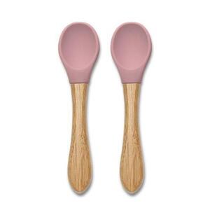 Imagine Set 2 lingurite din silicon si bambus Lorelli, forma ergonomica, 6 luni+, Roz