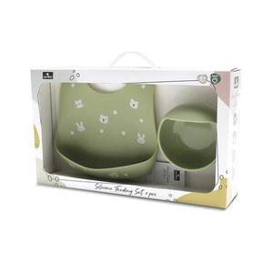 Imagine Set de hranire din silicon natural Lorelli, contine bol cu vacuum si baveta, 6 luni+, Verde