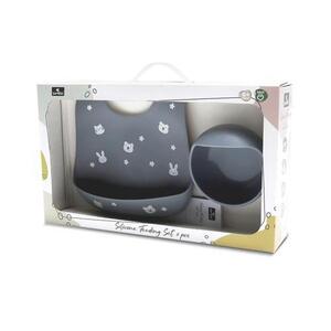 Imagine Set de hranire din silicon natural Lorelli, contine bol cu vacuum si baveta, 6 luni+, Gri
