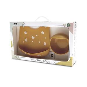 Imagine Set de hranire din silicon natural Lorelli, contine bol cu vacuum si baveta, 6 luni+, Galben