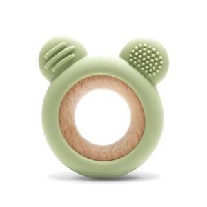 Imagine Jucarie de dentitie Lorelli Bear Fresh Green, din silicon si lemn de fag, 0 luni+, Verde