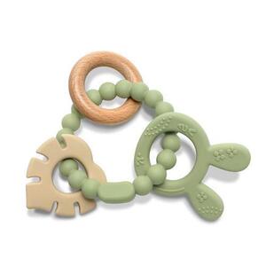 Imagine Jucarie de dentitie si zornaitoare Lorelli Rabbit, din silicon si lemn de fag, 0 luni+, Verde