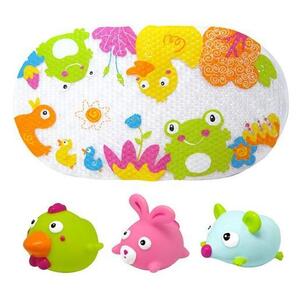 Imagine Set de baie 4 piese Knorr Toys KNR37021, include covoras de baie din PVC 69x39 cm si 3 jucarii animalute, 0 Luni+