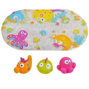 Imagine Set de baie 4 piese Knorr Toys KNR37000, include covoras de baie din PVC 69x39 cm si 3 jucarii lumea subacvatica, 0 Luni+