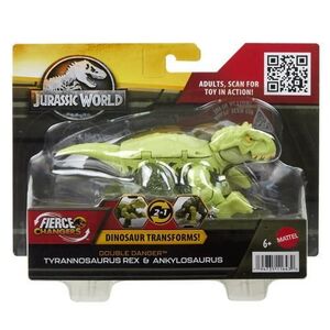 Imagine Figurina 2 in 1 Jurassic World Fierce Changers - Double Danger, Tyrannosaurus Rex si Ankylosaurus, verde