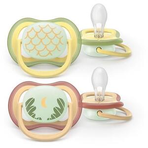 Imagine Set 2 suzete Philips Avent Ultra Air SCF376/27 care lasa pielea bebelusului sa respire, ortodontice, fara BPA, 0-6 luni, pentru noapte, cu buton fosforescent