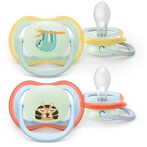 Imagine Set 2 suzete Philips Avent Ultra Air SCF376/24 care lasa pielea bebelusului sa respire, ortodontice, fara BPA, 0-6 luni, pentru noapte, cu buton fosforescent