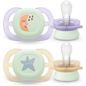 Imagine Set 2 suzete Philips Avent Ultra Start SCF075/17, ortodontice, fara BPA, 0-2 luni, pentru noapte, cu buton fosforescent