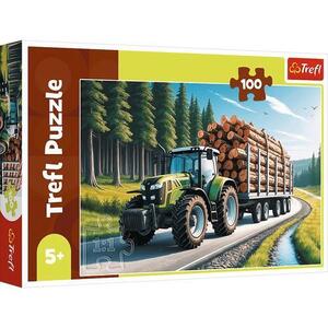 Imagine Puzzle Trefl Tractor Forestier cu lemne, 100 piese