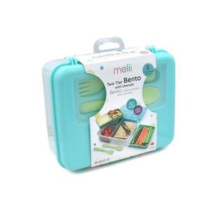 Imagine Cutie pentru pranz Melii Bento, Plastic, 5 compartimente, 118ml, 300ml, 190ml, 530ml, Transparent/Albastru