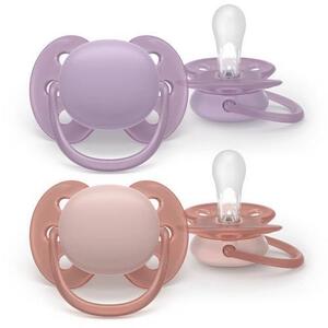 Imagine Set 2 suzete Philips Avent Ultra Soft SCF091/43, cu disc flexibil, pentru pielea sensibila a bebelusului, ortodontice, fara BPA, 6-18 luni (Mov/Roz)