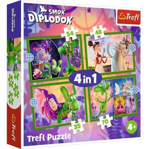 Imagine Puzzle Trefl 4 în 1 - Lumea micului dinozaur Diplodocus