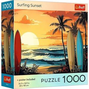 Imagine Puzzle Trefl Colectia SUA Apus de soare pentru surf, poster inclus, 1000 de piese