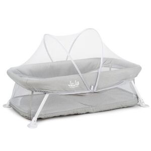 Imagine Patut portabil pentru nou-nascuti si bebelusi Juju Little Dreamy, 80x42 cm, salteluta, plasa anti-insecte, husa lavabila, design ergonomic, structura stabila, geanta transport, Gri