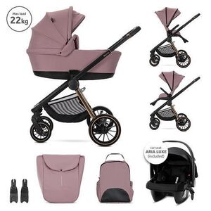Imagine Carucior 3 in 1 Lorelli Bianca, cos landou individual, cosulet auto Aria Luxe inclus, cadru din aluminiu, pana la 22 kg, Roz