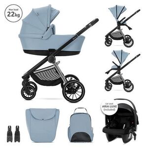 Imagine Carucior 3 in 1 Lorelli Bianca, cos landou individual, cosulet auto Aria Luxe inclus, cadru din aluminiu, pana la 22 kg, Albastru