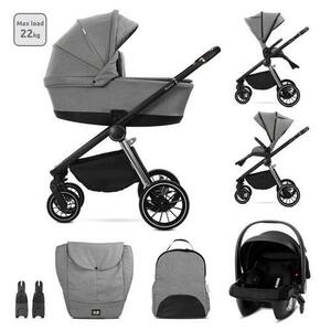 Imagine Carucior 3 in 1 Lorelli Bianca, cos landou individual, cosulet auto Aria Luxe inclus, cadru din aluminiu, pana la 22 kg, Gri